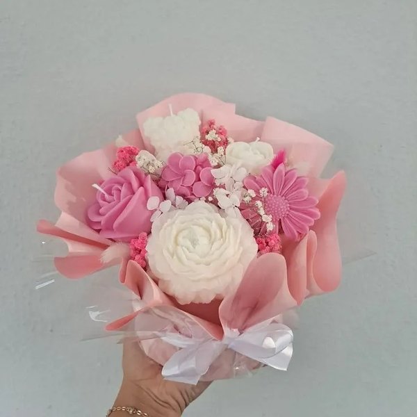 Pink wrapped candle bouquet