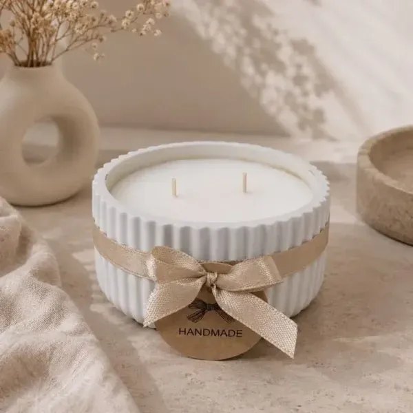 Ribbed ceramic candle bowl